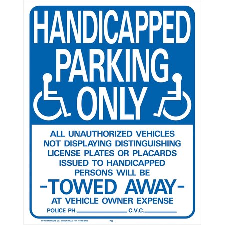 HY-KO Handicapped Parking Only Sign 10" x 14" A02084